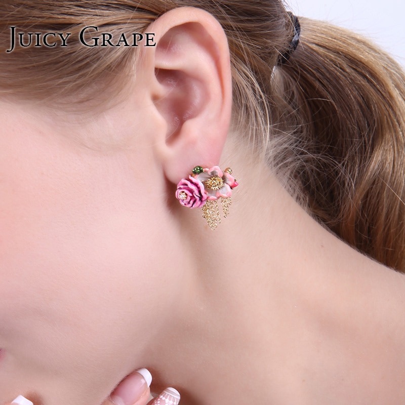 Starfish Gem Enamel Earrings Jewelry Stud Clip Earrings