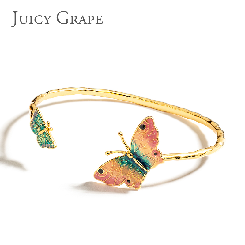 Colored Butterfly Enamel Open Bracelet