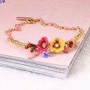 Pink Yellow Peony Flower Branch Jewelry Enamel Bracelet