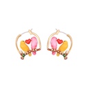 Two-color Flower Rhinestone Hand Painted Eamel Stud Clip Earrings
