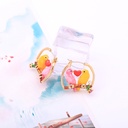 Two-color Flower Rhinestone Hand Painted Eamel Stud Clip Earrings