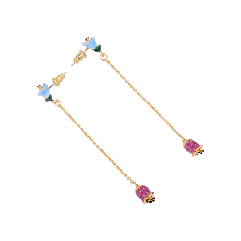 Purple Bell Orchid Long Tassel Enamel Earrings Jewelry Stud Earrings