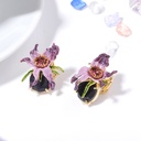 Purple Flower Enamel Earrings Jewelry Clip Hook Earrings