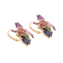 Purple Flower Enamel Earrings Jewelry Clip Hook Earrings