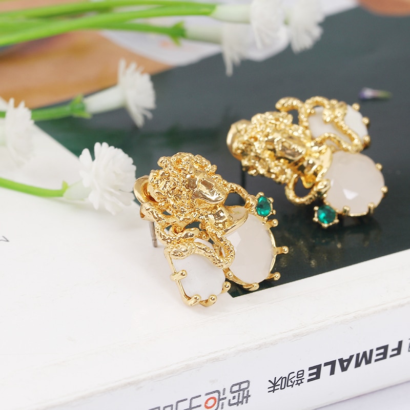 Beautiful Du Sha Gem Enamel Earrings Jewelry Stud Earrings