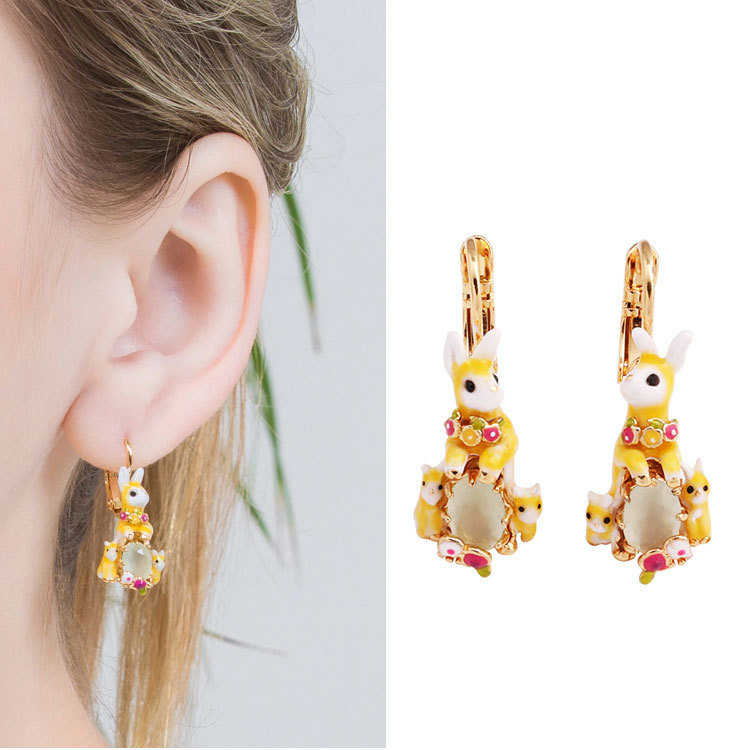 Rabbit Enamel Earrings Jewelry Hook Earrings