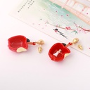 Red Apple Asymmetry Enamel Earrings Jewelry Stud Clip Earrings