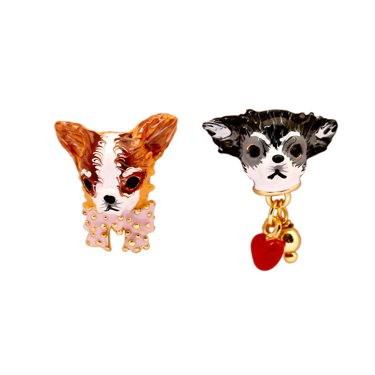 Chihuahua Puppy Dog Asymmetrical Enamel Earring
