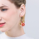 Red Flower Circle Tassel Enamel Earrings Jewelry Stud Earrings