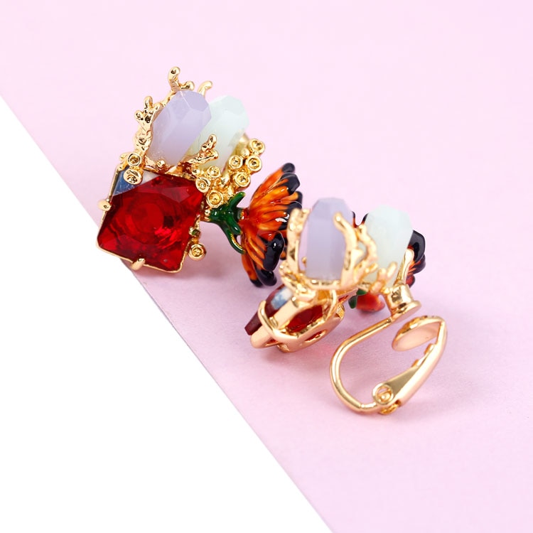 Three-dimensional Pink Flower Blue Tit Birdie Adjustable Wedding Ring Gilded Jewelry