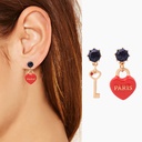 Red Heart Key Enamel Earrings Jewelry Stud Clip Earrings