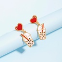 Red Heart Milk Tea Hand Painted Enamel Stud Earrings