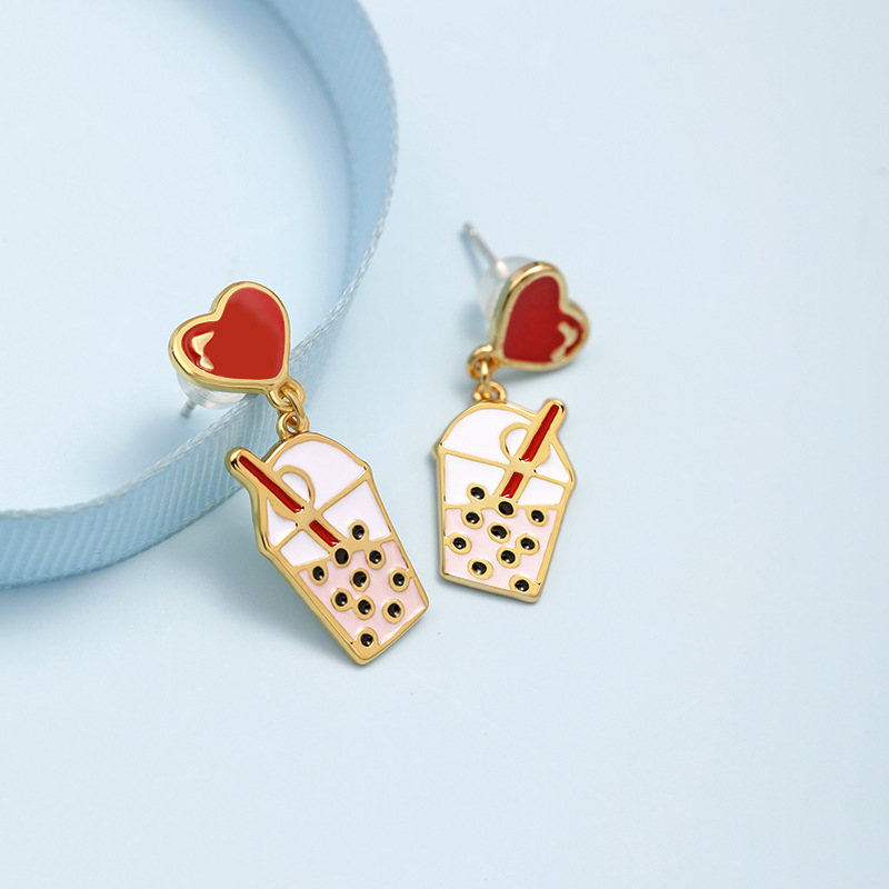 Tit Bird Cherry Blossom Enamel Earrings Jewelry Stud Clip Earrings