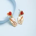 Red Heart Milk Tea Hand Painted Enamel Stud Earrings