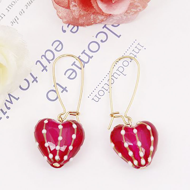 Red Peach Heart Enamel Earrings Jewelry Earrings Eardrop