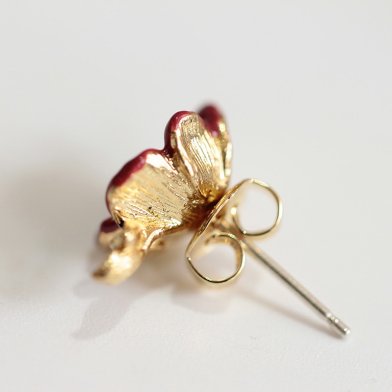 Red Plum Blossom Enamel Flower Earrings Jewelry Stud Earrings