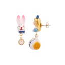 Resin Rabbit Girl Asymmetry Enamel Earrings Jewelry Stud Clip Earrings