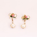 Rose Bow Pearl Enamel Earrings Jewelry Stud Earrings