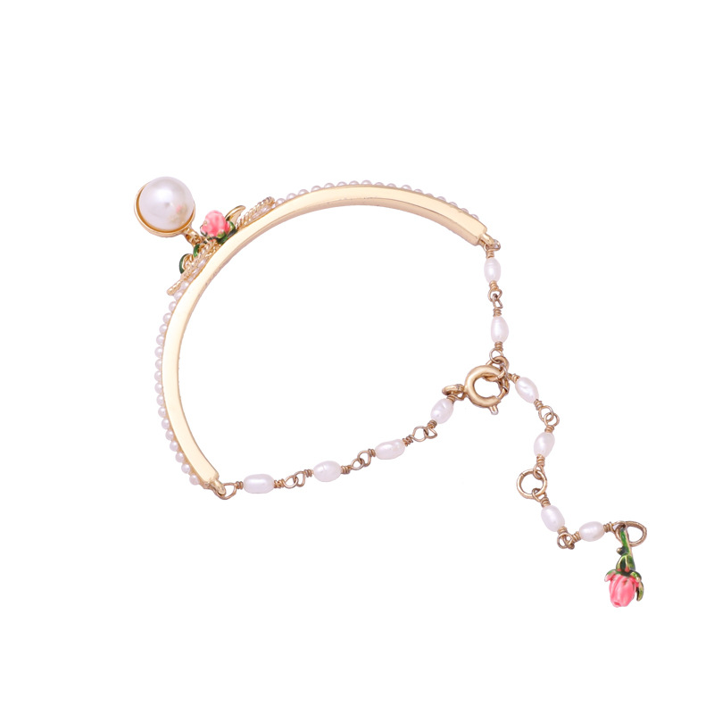 Bow Pearl Enamel Bracelet