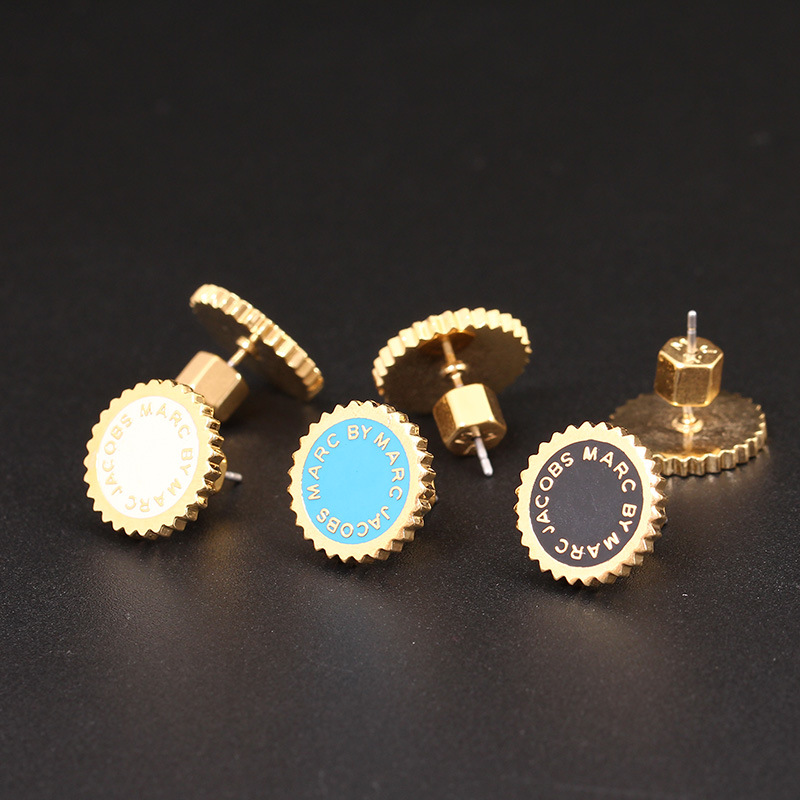 Round Gear Enamel Earrings Jewelry Stud Earrings