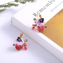 Ruby Enamel Flower Enamel Earrings Jewelry Clip Hook Earrings