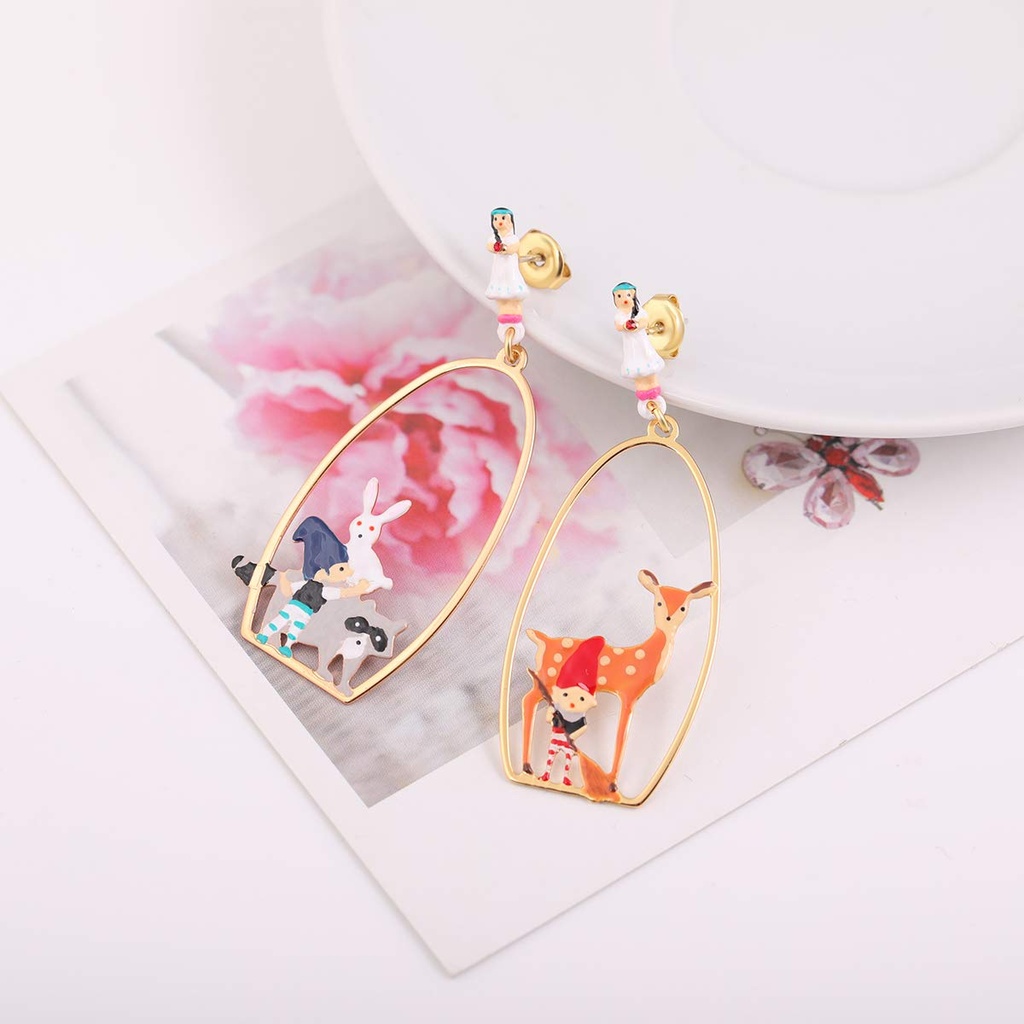 Snow White Enamel Earrings Jewelry Stud Clip Earrings
