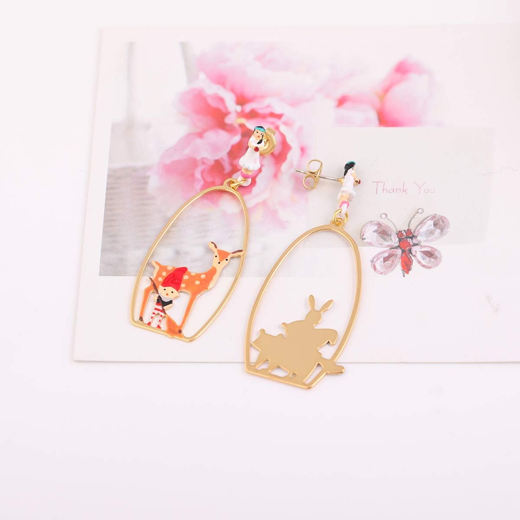 Snow White Enamel Earrings Jewelry Stud Clip Earrings