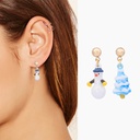 Snowman Asymmetry 925 Silver Needle Enamel Earrings Jewelry Stud Earrings