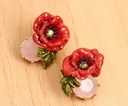 Red Rose Flower And Stone Enamel Stud Earrings Jewelry Gift