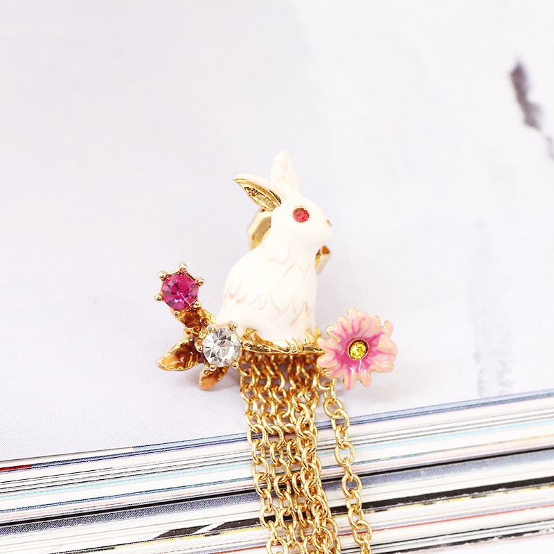 Rabbit Long Tassel Enamel Earrings Jewelry Stud Earrings