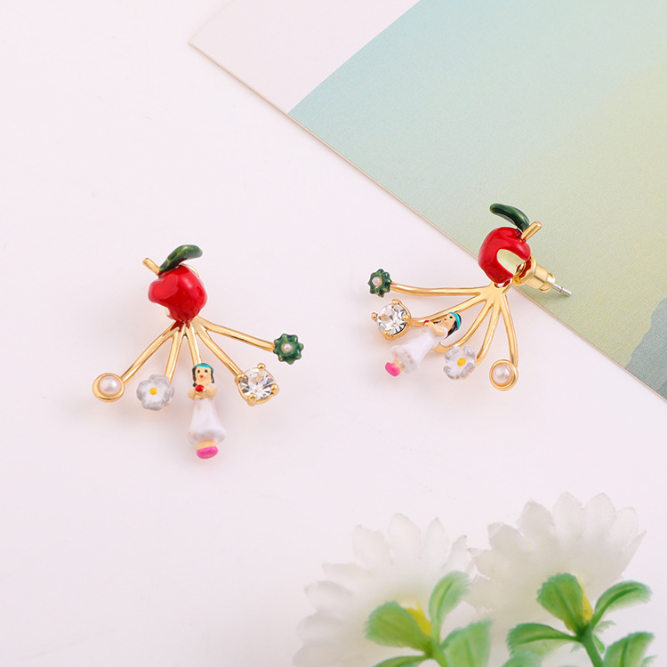 Snow White Zircon Crystal Enamel Earrings Jewelry Stud Earrings