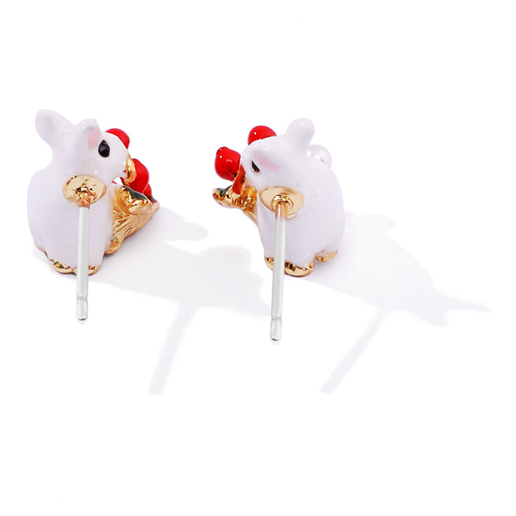 Rabbit and Fruit Enamel Earrings