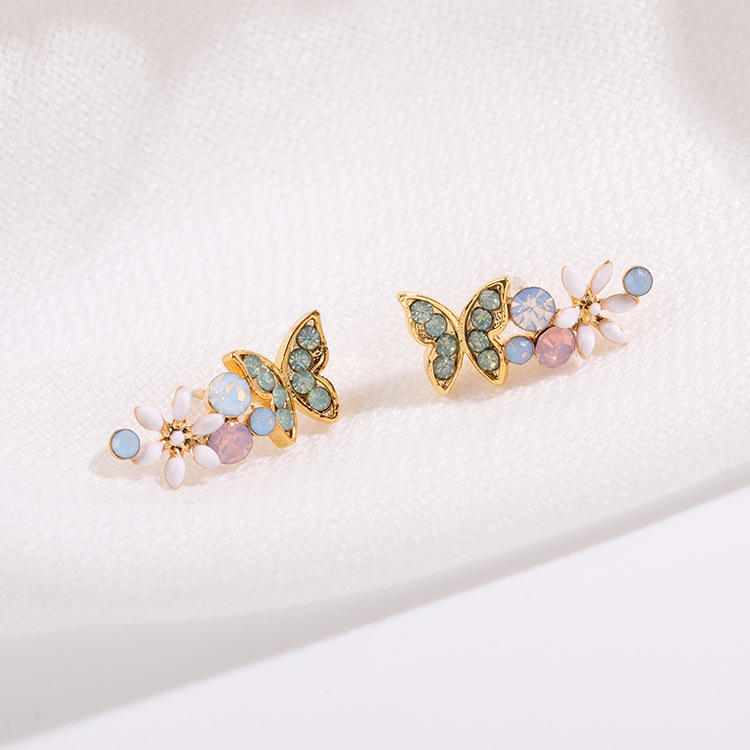 Butterfly Flower Enamel Stud Earrings