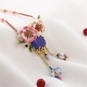 Flower And Blue Stone Tassel Pendant Enamel Necklace