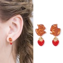 Squirrel Red Heart Enamel Earrings Jewelry Stud Earrings