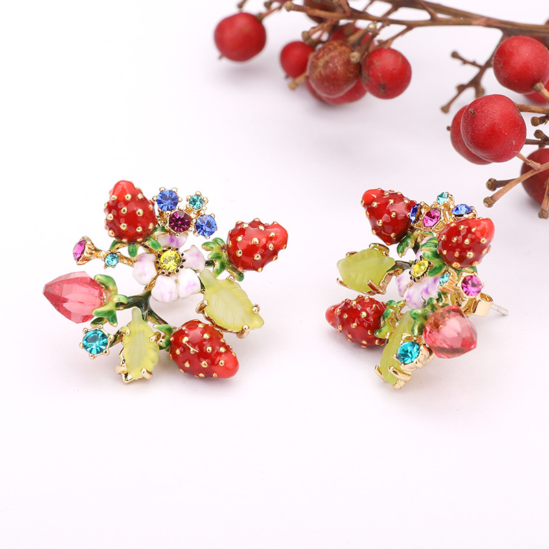 Strawberry Gem Enamel Earrings Jewelry Stud Earrings