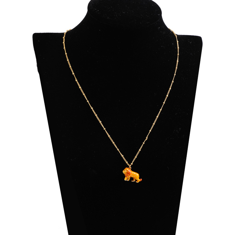 Yellow Handmade Enamel Glaze Lion Pendant Necklace Collarbone Chain