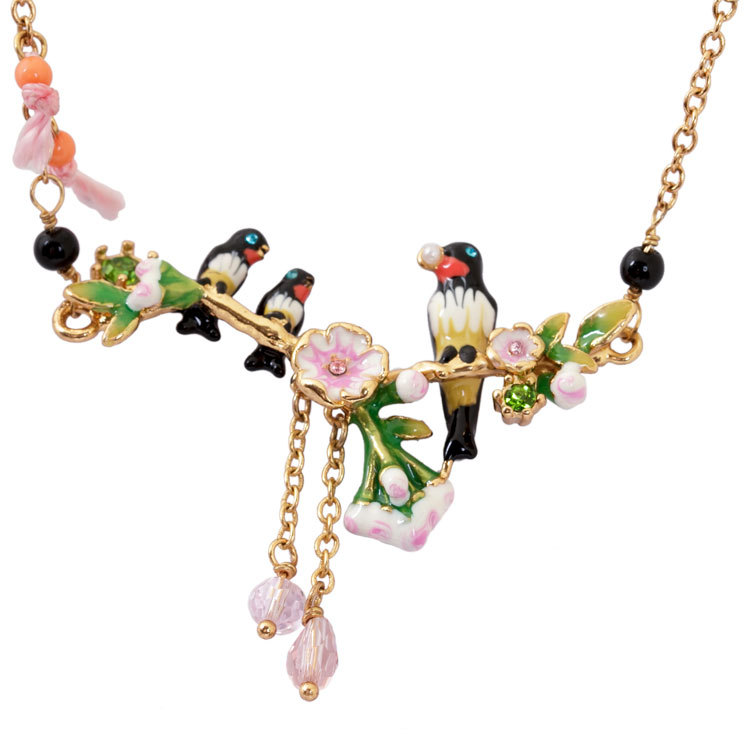 Forbidden City Style Bird on Flowered Branch Acrylic Geometry Earrings
