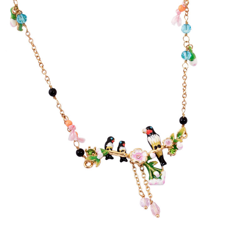 Forbidden City Style Bird on Flowered Branch Acrylic Geometry Earrings