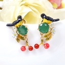 Yellow Ostrich Emerald Cherry Enamel Earrings Jewelry Stud Clip Earrings