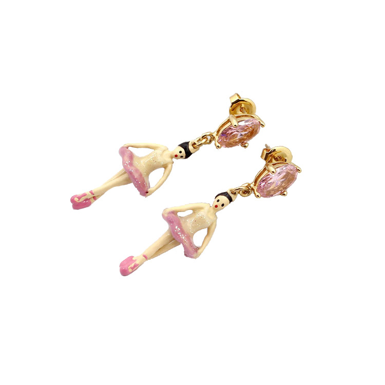 Ballet Girl Pink Crystal Enamel Earrings Jewelry Stud Earrings
