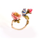 Three-dimensional Pink Flower Blue Tit Birdie Adjustable Wedding Ring Gilded Jewelry
