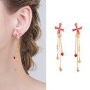 Windmill Red Heart Long Tassel Enamel Earrings Jewelry Stud Earrings