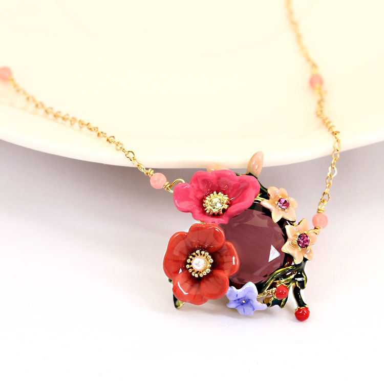 Winter Garden Series Enamel Color Flower Crystal Plating Gold Necklace