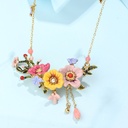 Winter Garden Series Safflower Pink Colour Chinese Herbaceous Flower Necklace