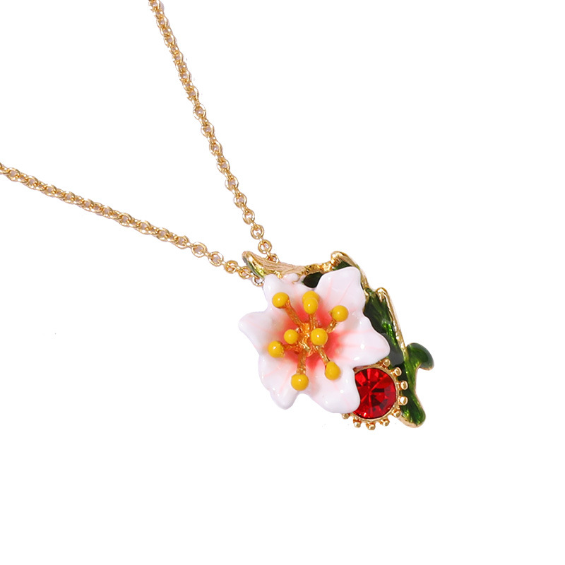 Flower And Crystal Enamel Necklace