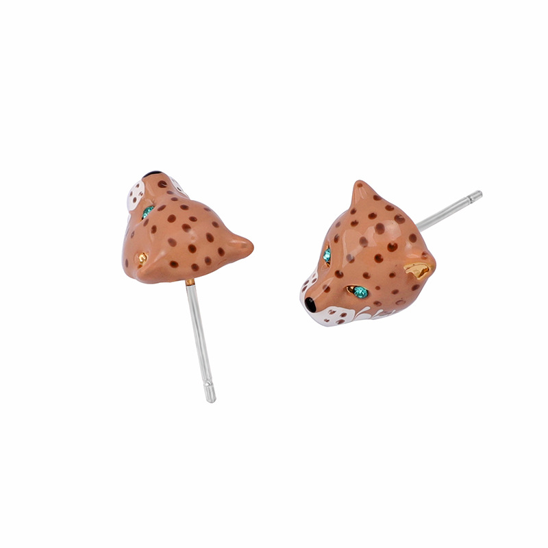 Leopard Panther Head Enamel Stud Earrings