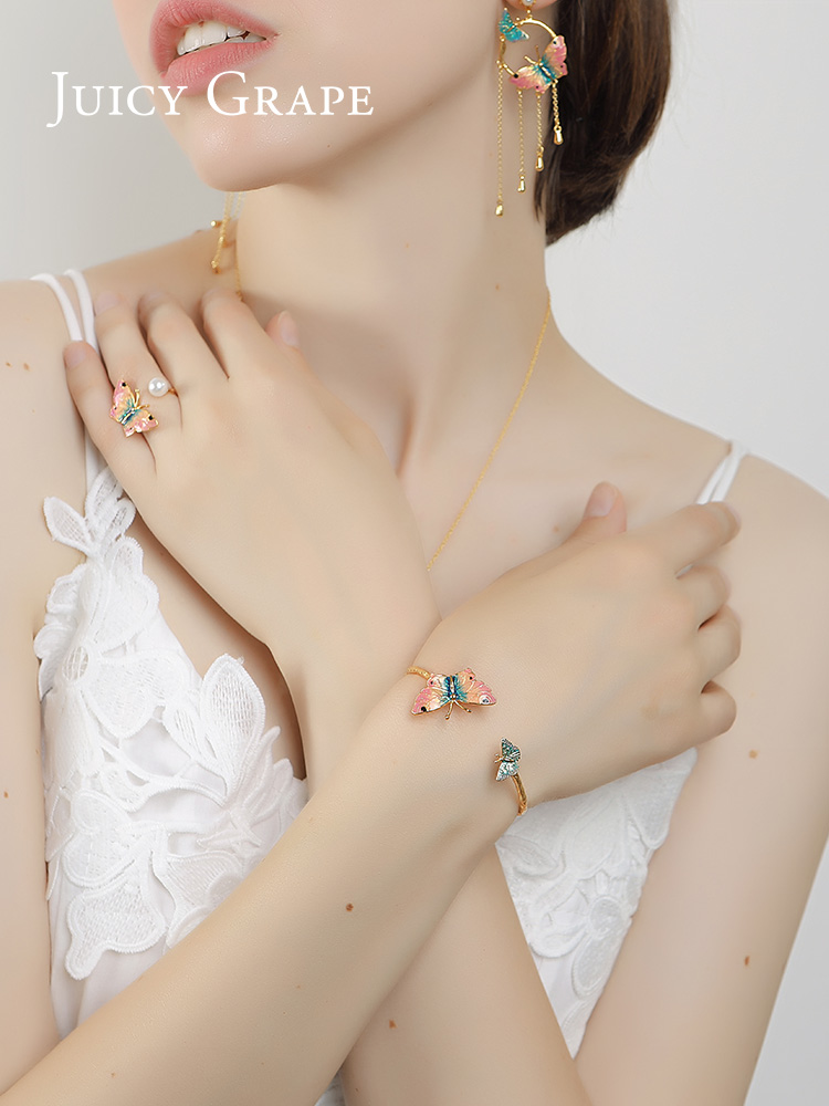 Enamel Glaze Small Fresh Flower Cherry Fall Gold Ring