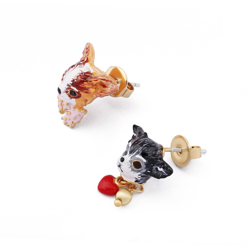 Cute And Vivid Dog Enamel Earrings Jewelry Stud Clip Earrings
