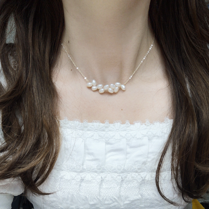 Freshwater Pearl Rice Shape Collarbone  Bridesmaid Wedding Necklace
